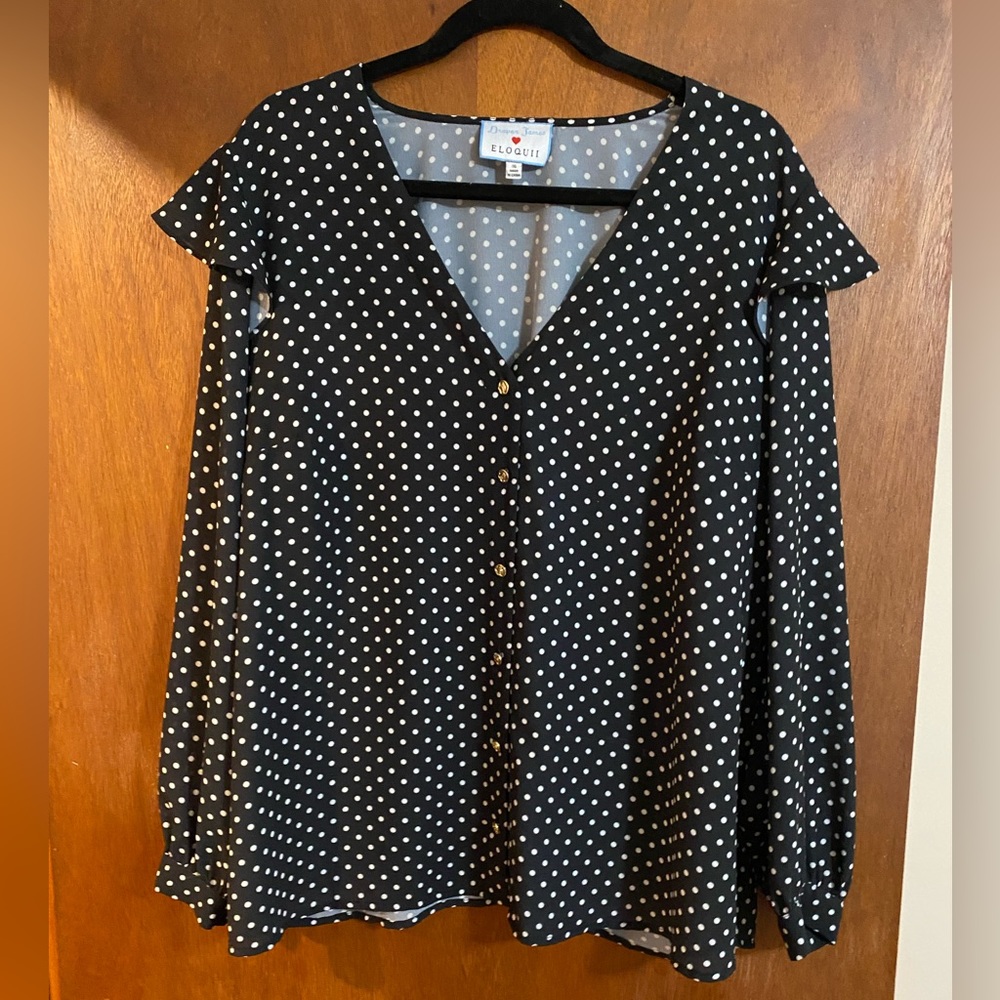 16W black and white polka dot blouse - ELOQUII Draper James worms twice